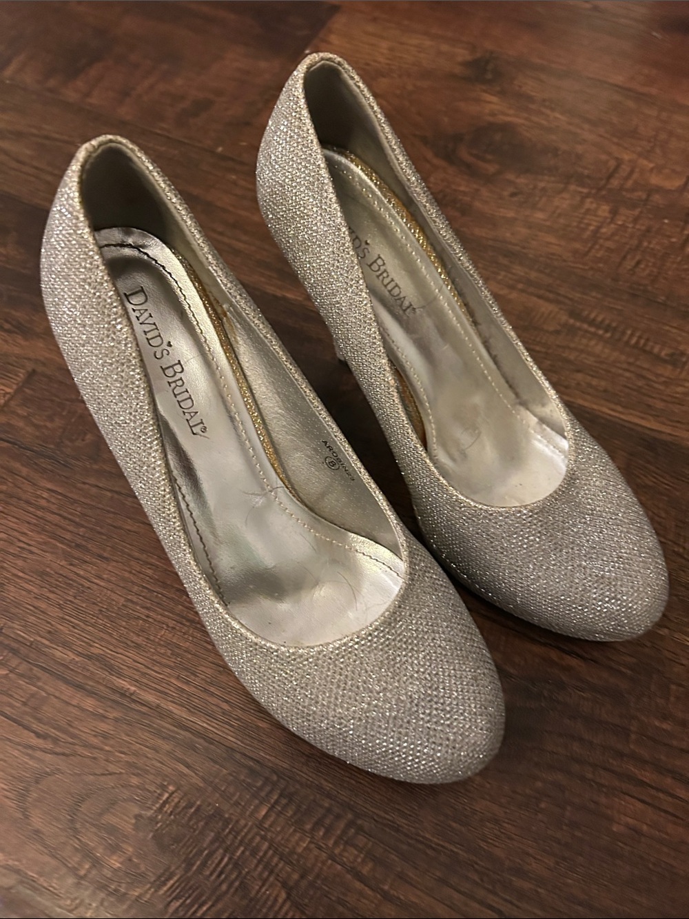 David's Bridal Silver Glitter Closed-Toe Heels